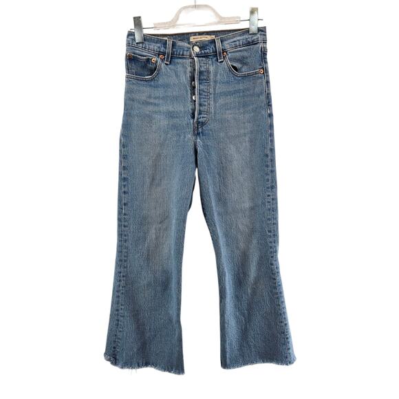 Levi's Jeans Womens 26 Premium Ribcage Crop Flare High Rise Raw Hem Comfort - Picture 3 of 14